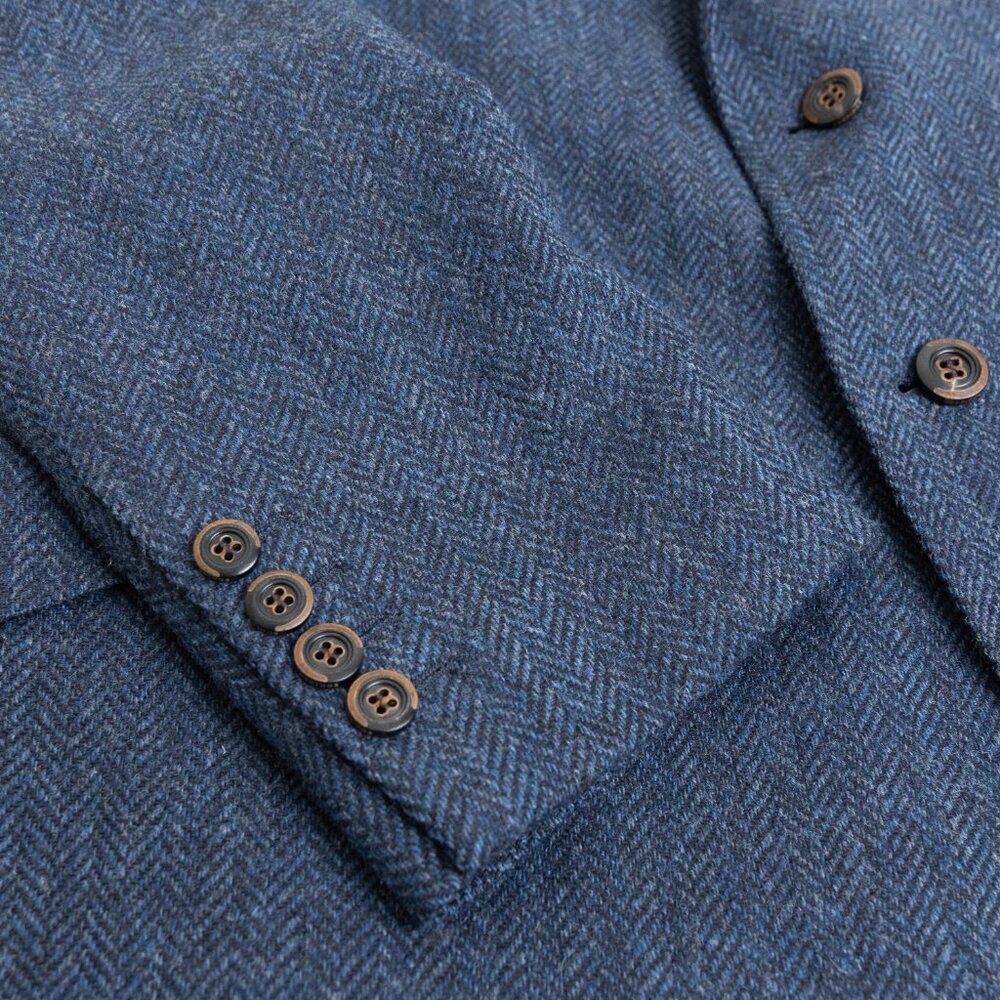Cordings London Herringbone Tweed Blazer 44R Navy 100% Wool Jacket - Picture 7 of 15
